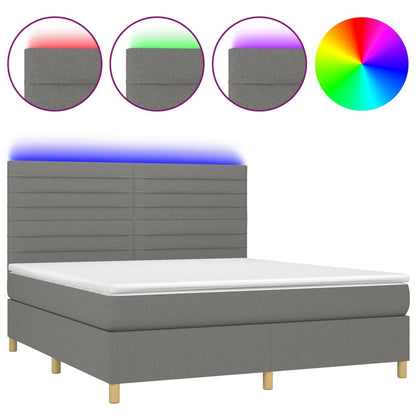 Boxspringbett mit Matratze & LED Dunkelgrau 180x200 cm Stoff