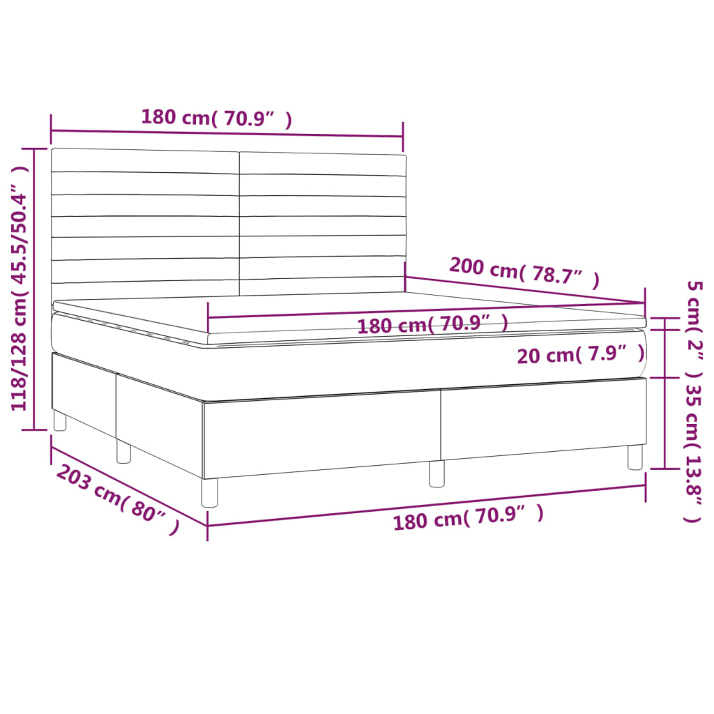 Boxspringbett mit Matratze & LED Dunkelgrau 180x200 cm Stoff