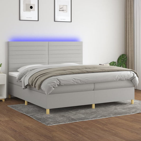 Boxspringbett mit Matratze & LED Hellgrau 200x200 cm Stoff