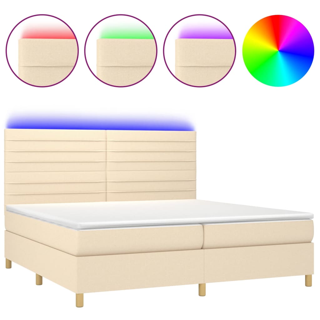 Boxspringbett mit Matratze & LED Creme 200x200 cm Stoff