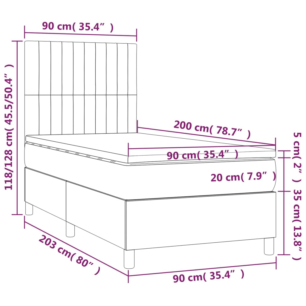 Boxspringbett mit Matratze & LED Dunkelgrau 90x200 cm Stoff