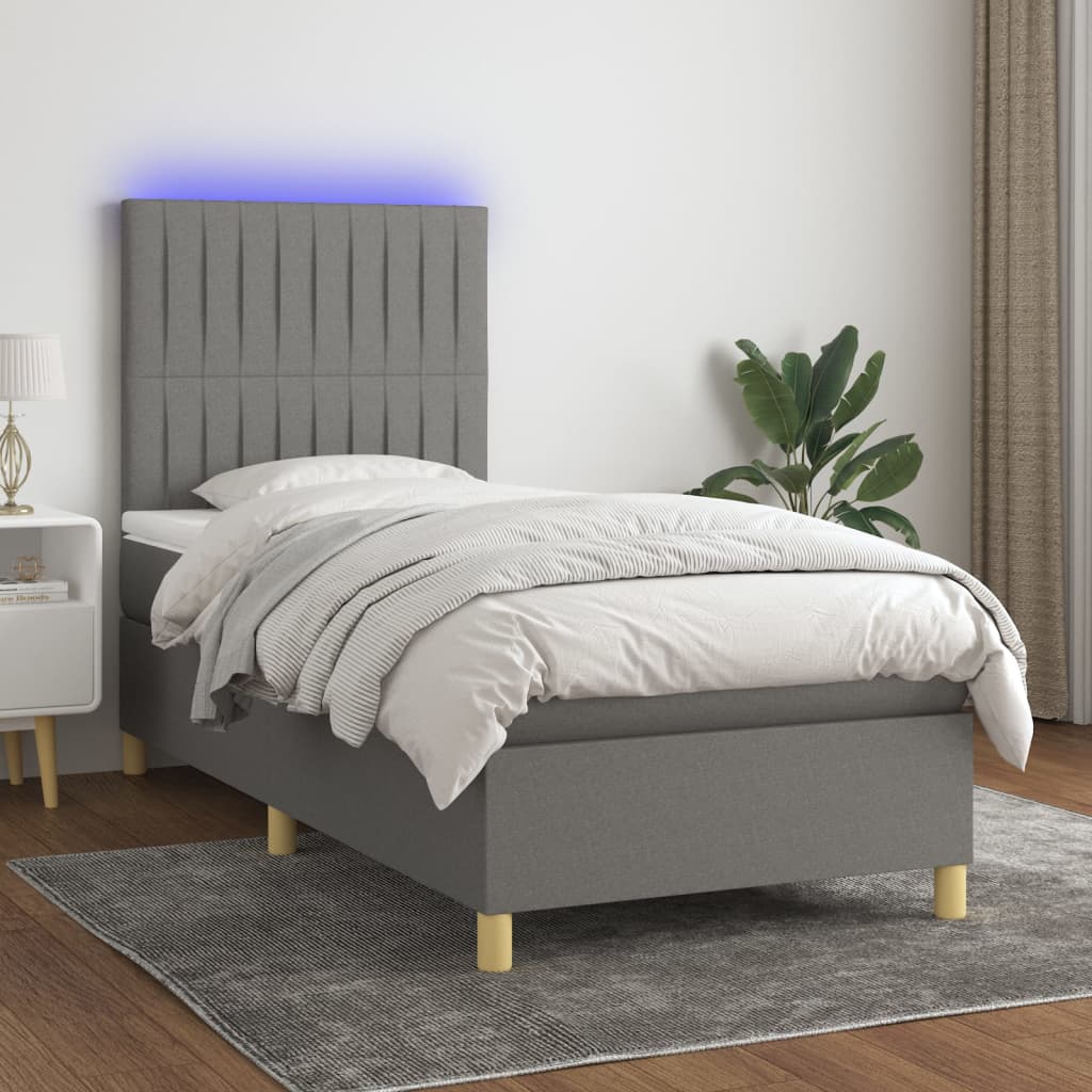 Boxspringbett mit Matratze & LED Dunkelgrau 90x200 cm Stoff