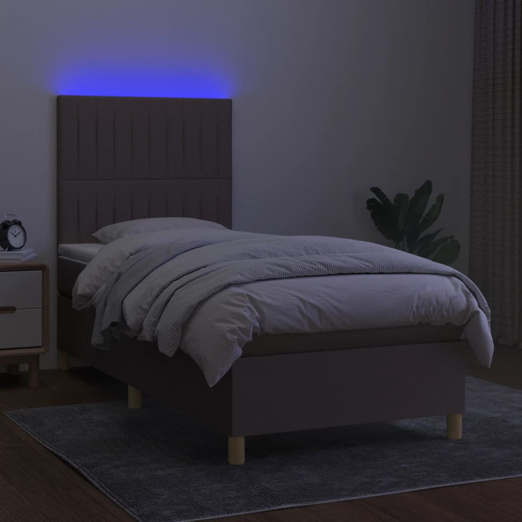 Boxspringbett mit Matratze & LED Taupe 90x200 cm Stoff