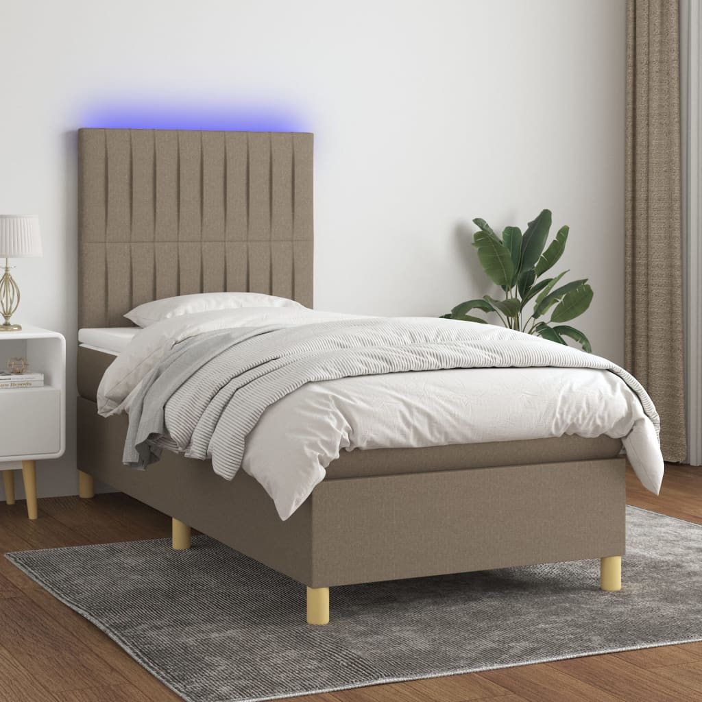 Boxspringbett mit Matratze & LED Taupe 90x200 cm Stoff