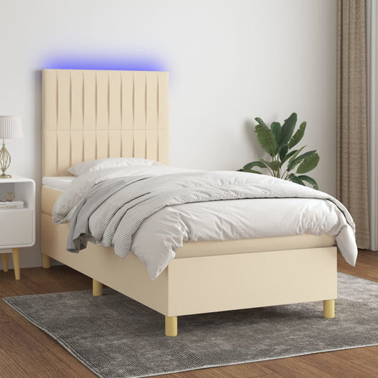 Boxspringbett mit Matratze & LED Creme 90x200 cm Stoff