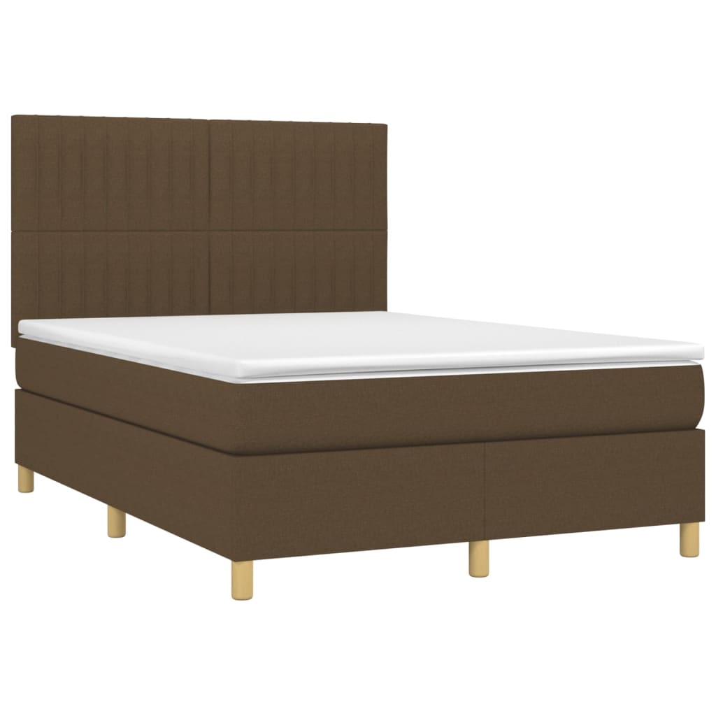 Boxspringbett mit Matratze & LED Dunkelbraun 140x200 cm Stoff