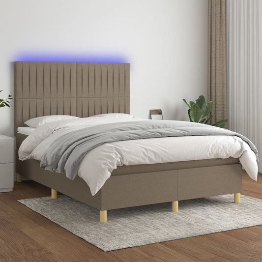 Boxspringbett mit Matratze & LED Taupe 140x200 cm Stoff