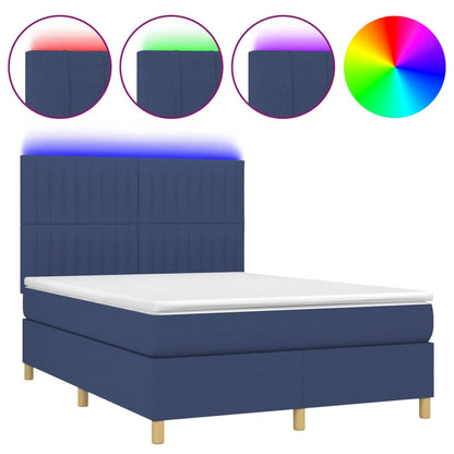 Boxspringbett mit Matratze & LED Blau 140x200 cm Stoff