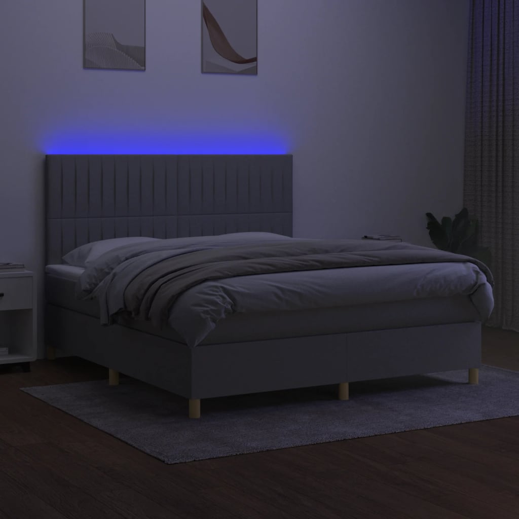 Boxspringbett mit Matratze & LED Hellgrau 160x200 cm Stoff