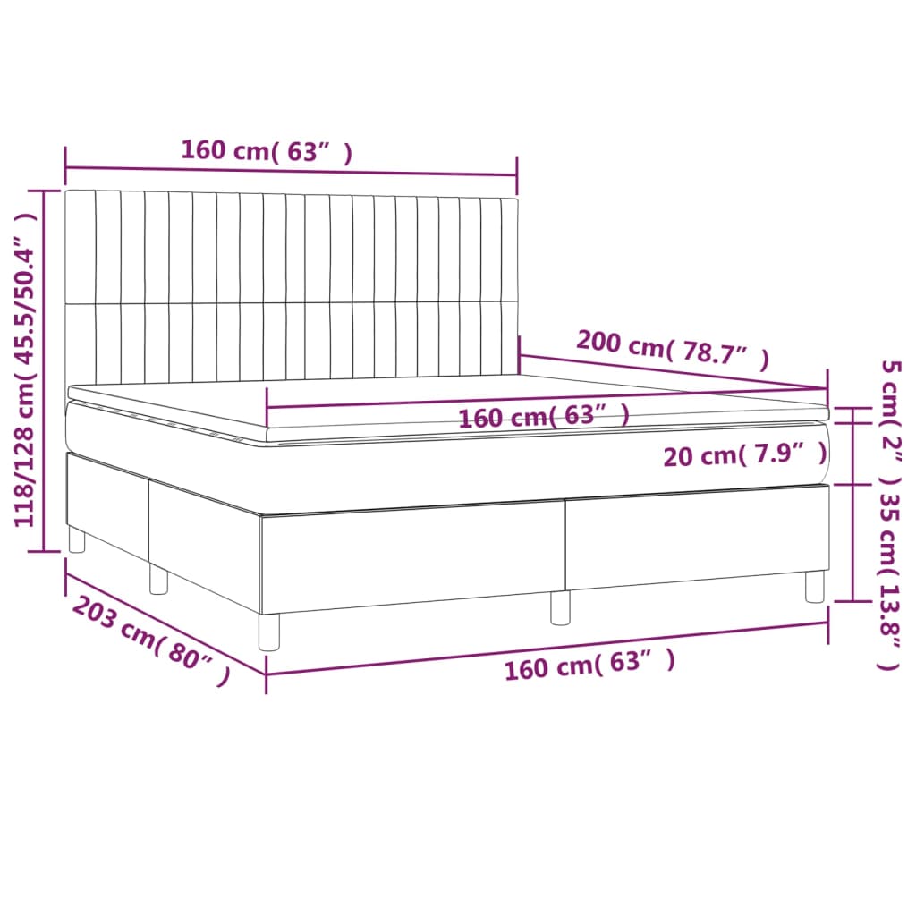 Boxspringbett mit Matratze & LED Hellgrau 160x200 cm Stoff