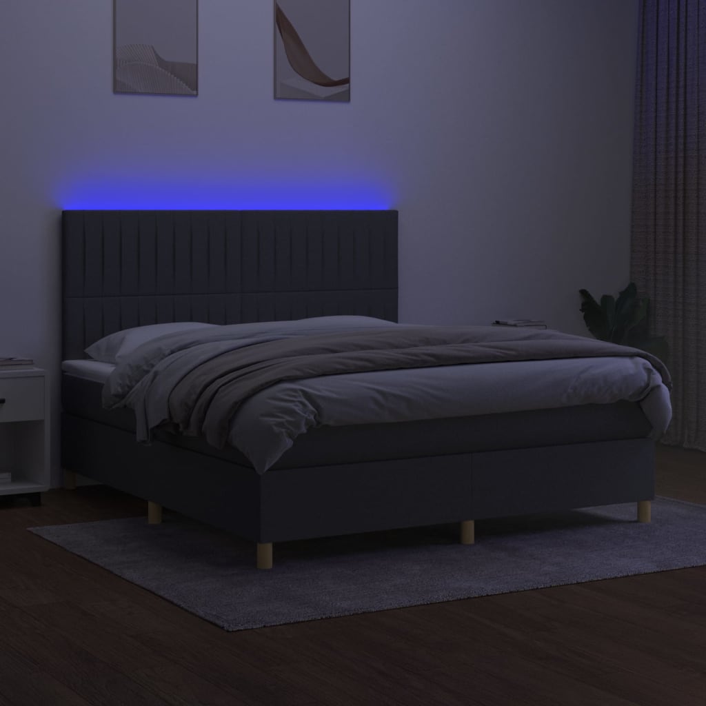 Boxspringbett mit Matratze & LED Dunkelgrau 160x200 cm Stoff