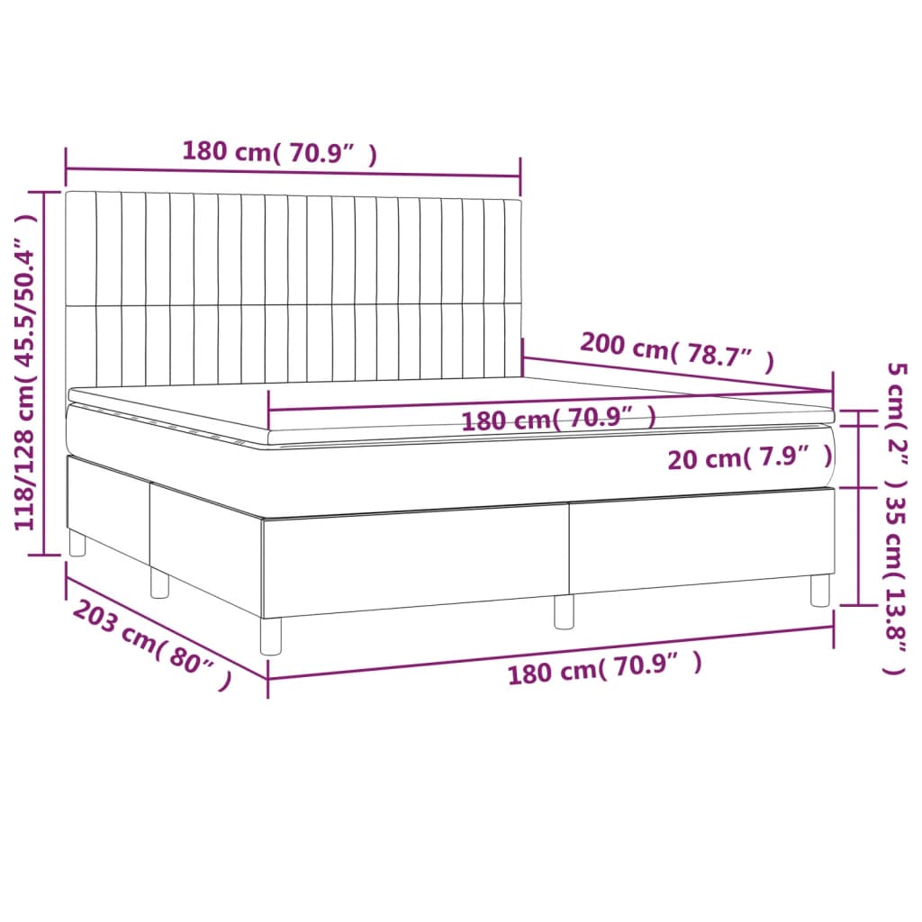 Boxspringbett mit Matratze & LED Dunkelgrau 180x200 cm Stoff