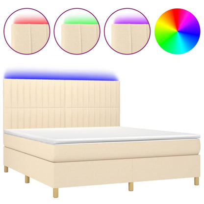 Boxspringbett mit Matratze & LED Creme 180x200 cm Stoff