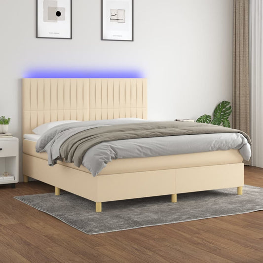 Boxspringbett mit Matratze & LED Creme 180x200 cm Stoff