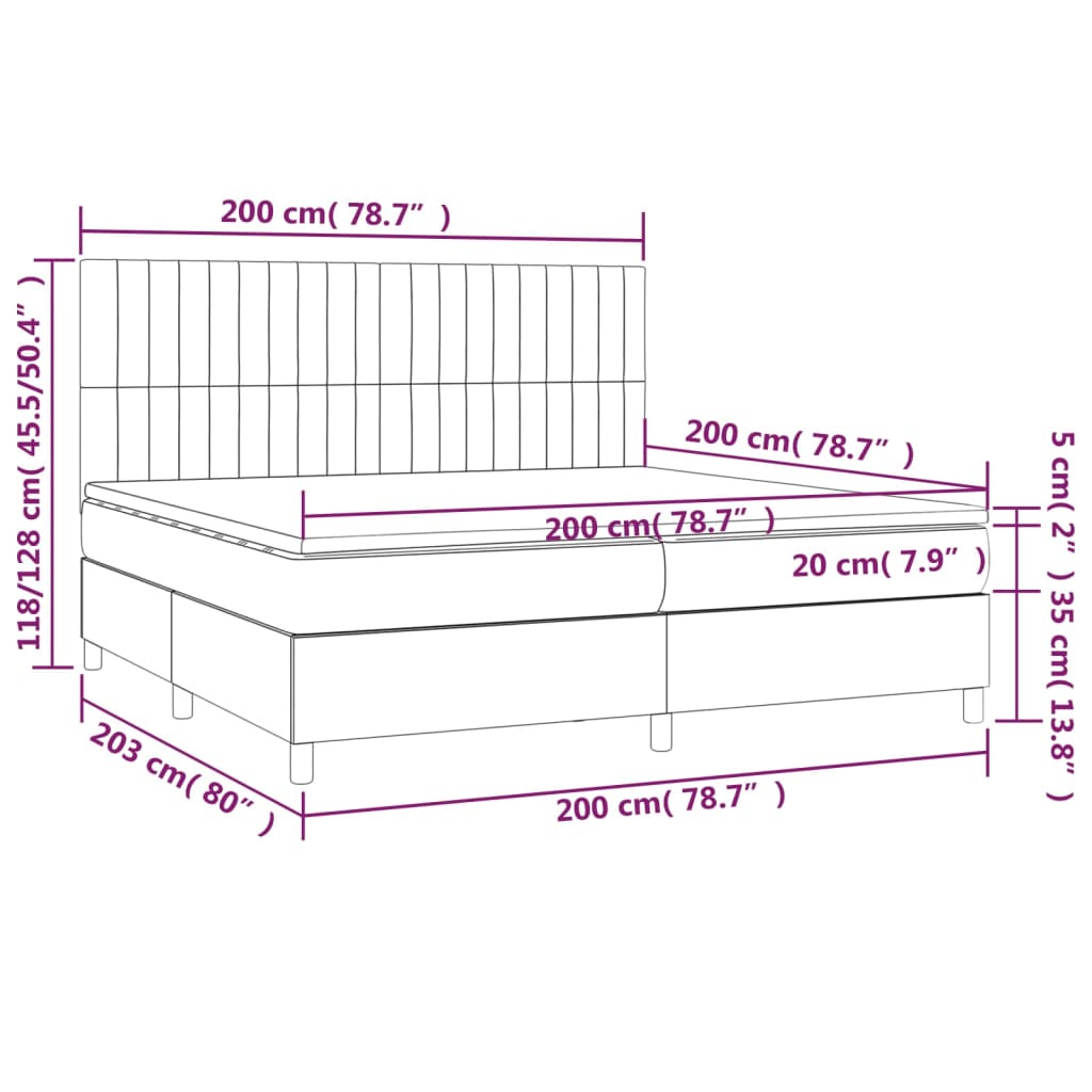 Boxspringbett mit Matratze & LED Hellgrau 200x200 cm Stoff