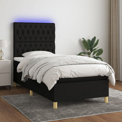 Boxspringbett mit Matratze & LED Schwarz 90x200 cm Stoff