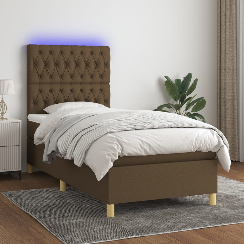 Boxspringbett mit Matratze & LED Dunkelbraun 90x200 cm Stoff