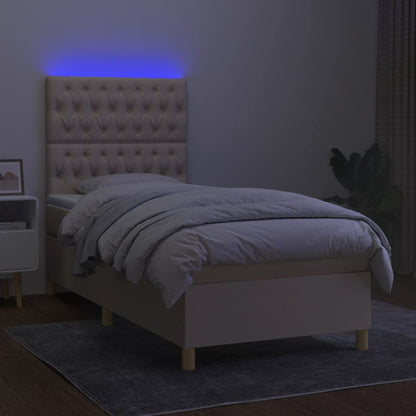 Boxspringbett mit Matratze & LED Creme 90x200 cm Stoff