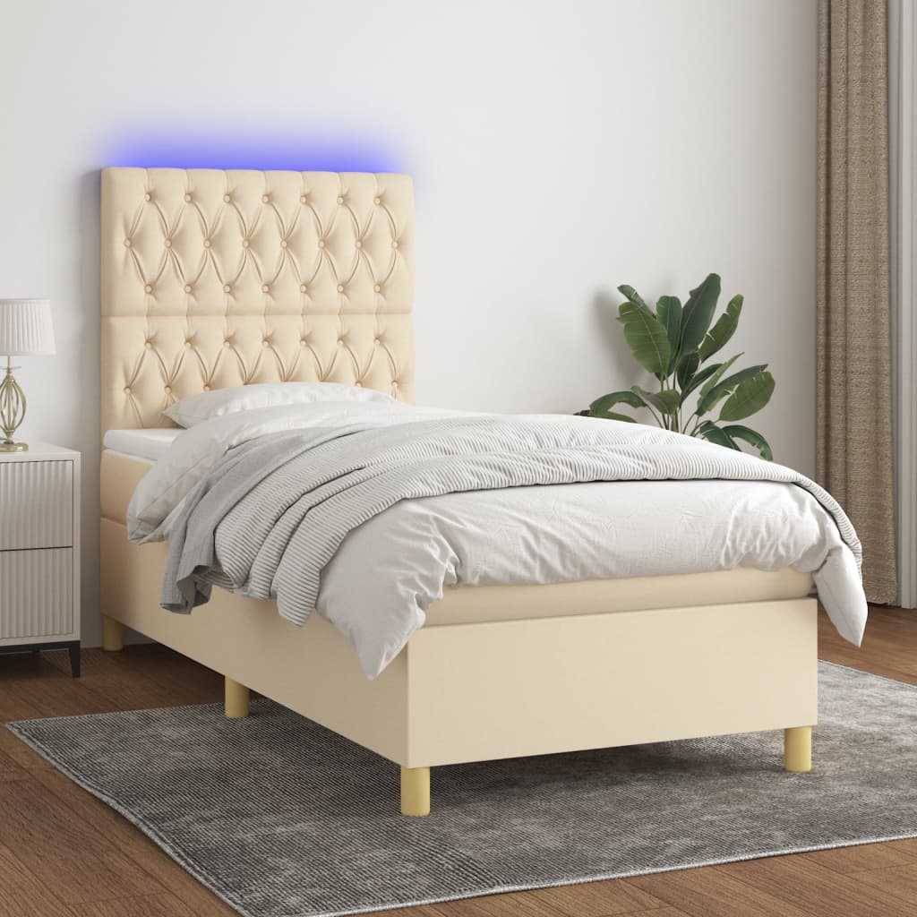 Boxspringbett mit Matratze & LED Creme 90x200 cm Stoff