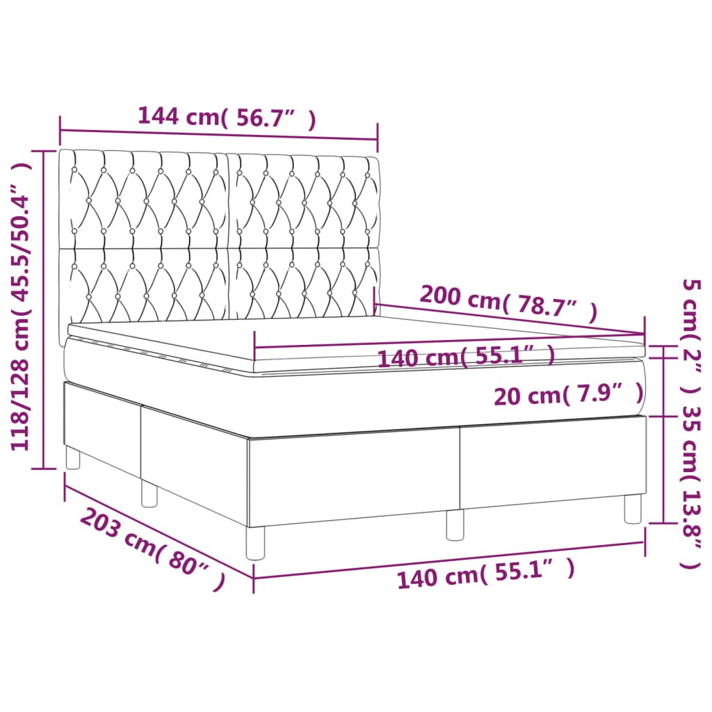 Boxspringbett mit Matratze & LED Taupe 140x200 cm Stoff