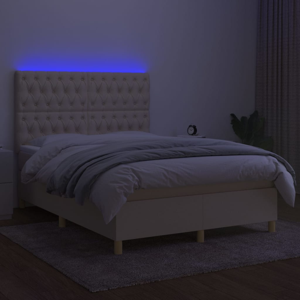 Boxspringbett mit Matratze & LED Creme 140x200 cm Stoff