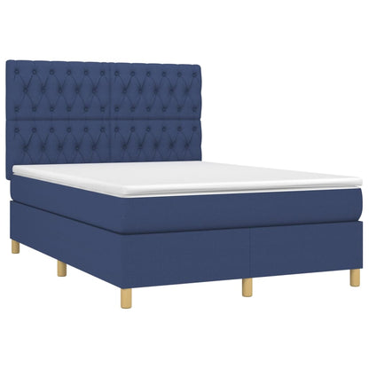 Box spring bed with mattress &amp; LED blue 140x200 cm fabric