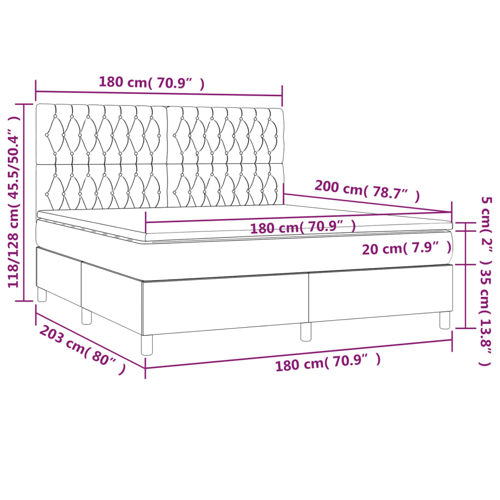 Boxspringbett mit Matratze & LED Dunkelgrau 180x200 cm Stoff