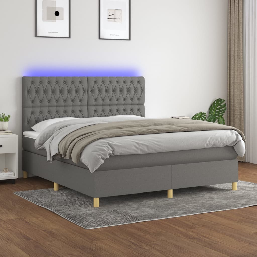 Boxspringbett mit Matratze & LED Dunkelgrau 180x200 cm Stoff