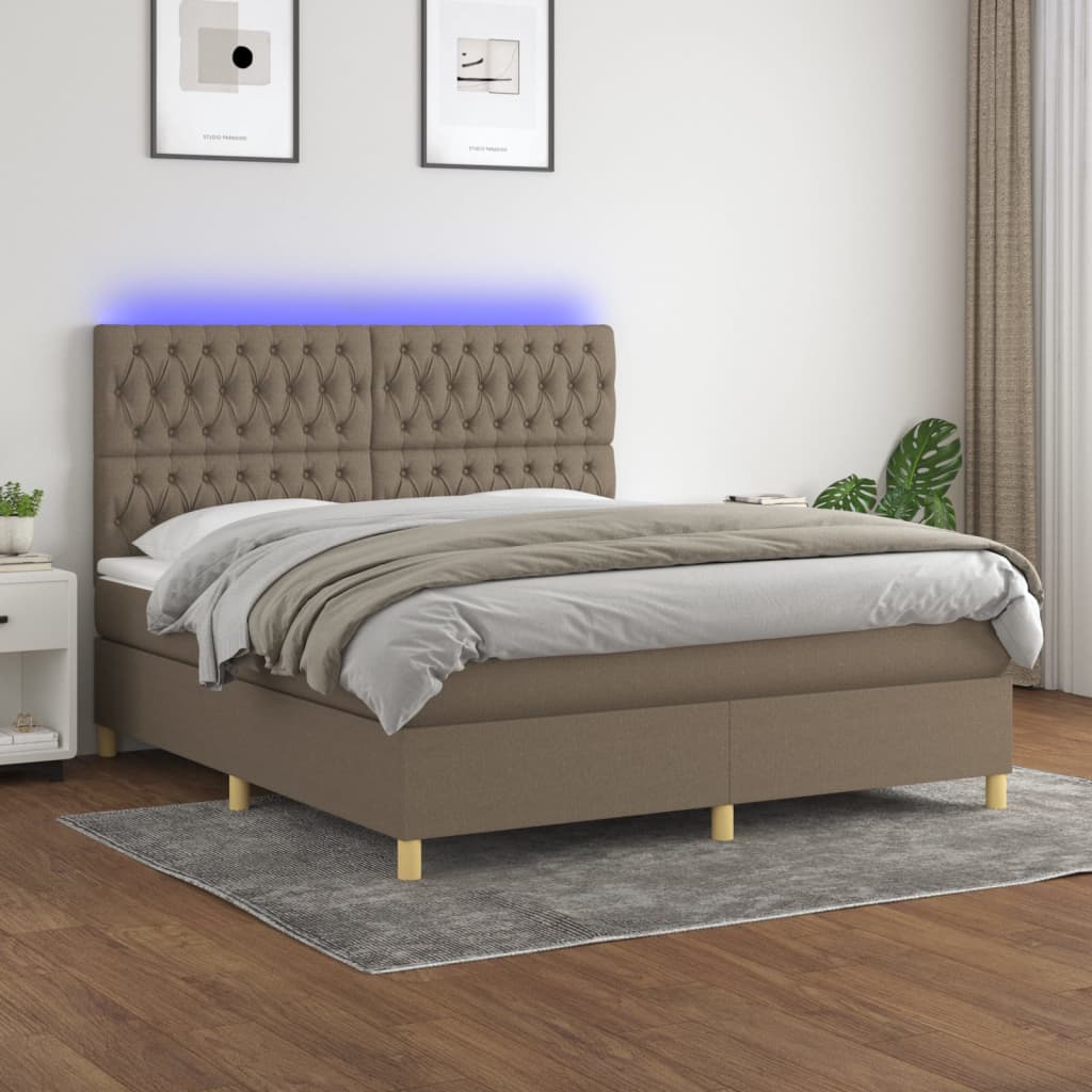 Boxspringbett mit Matratze & LED Taupe 180x200 cm Stoff