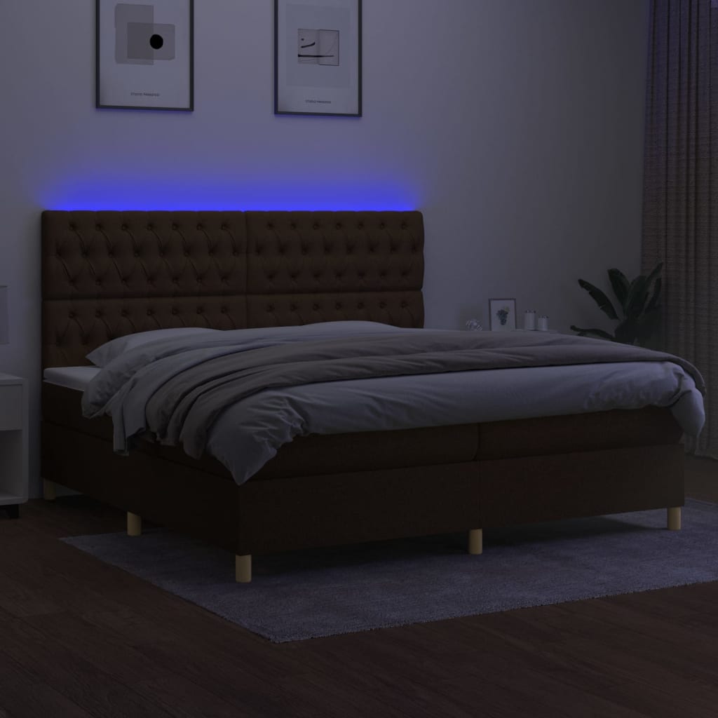 Boxspringbett mit Matratze & LED Dunkelbraun 200x200 cm Stoff