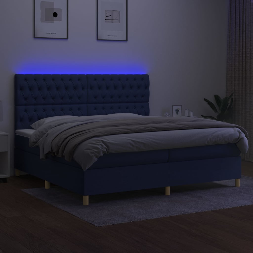 Boxspringbett mit Matratze & LED Blau 200x200 cm Stoff