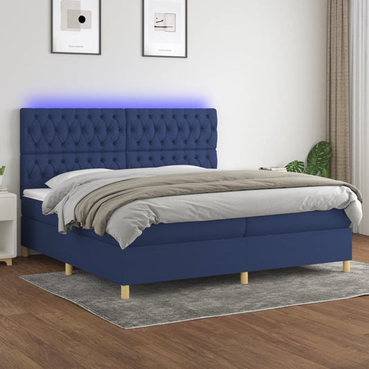 Boxspringbett mit Matratze & LED Blau 200x200 cm Stoff