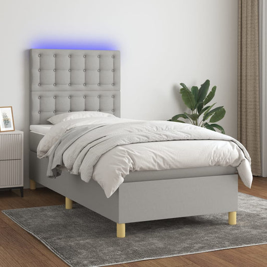 Boxspringbett mit Matratze & LED Hellgrau 90x200 cm Stoff