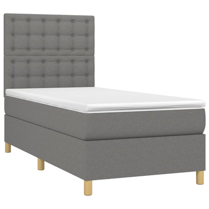 Boxspringbett mit Matratze & LED Dunkelgrau 90x200 cm Stoff