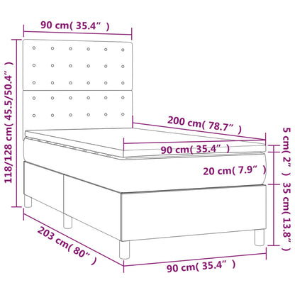 Boxspringbett mit Matratze & LED Dunkelgrau 90x200 cm Stoff