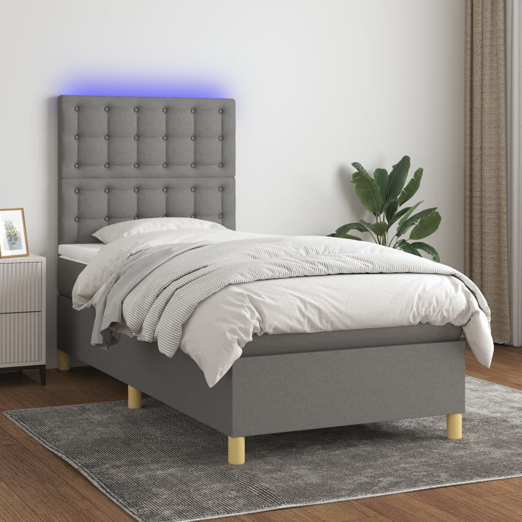 Boxspringbett mit Matratze & LED Dunkelgrau 90x200 cm Stoff