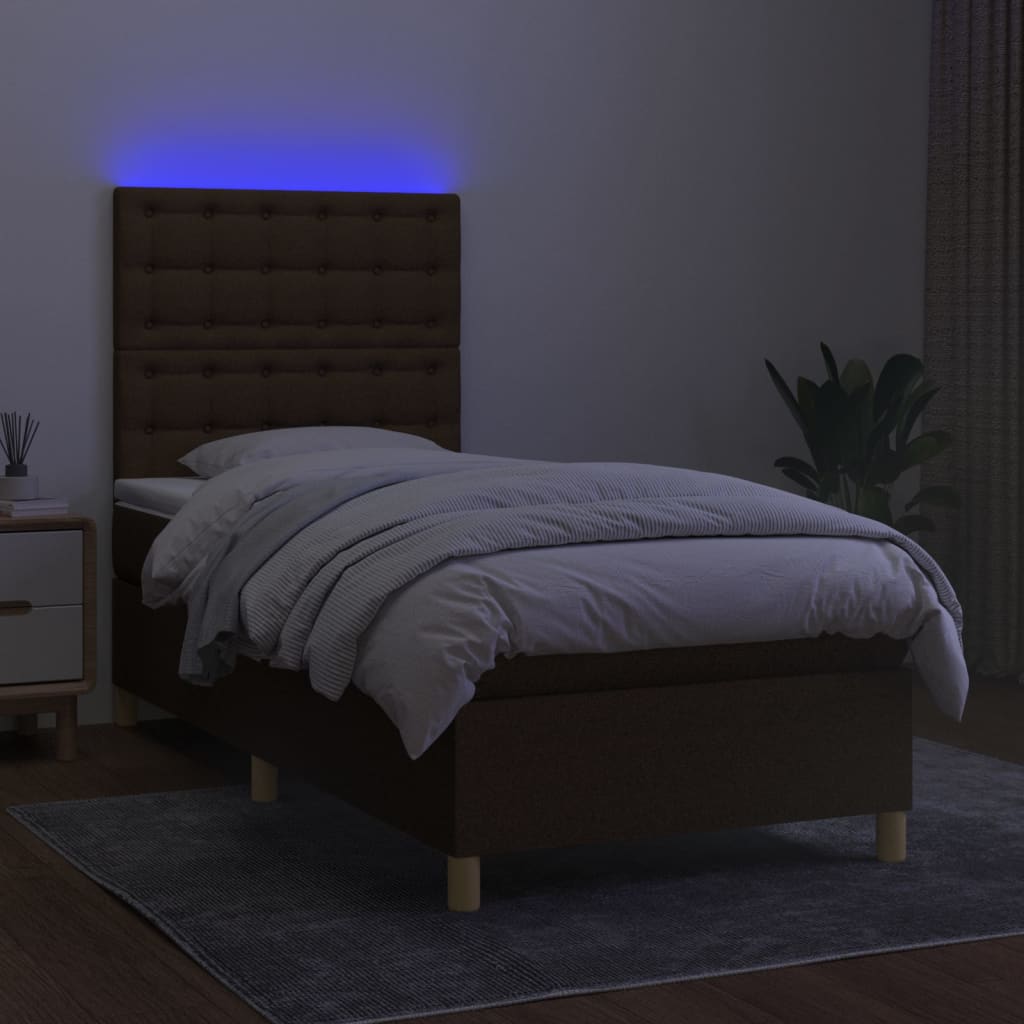 Boxspringbett mit Matratze & LED Dunkelbraun 90x200 cm Stoff