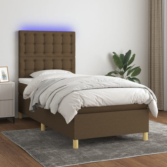 Boxspringbett mit Matratze & LED Dunkelbraun 90x200 cm Stoff