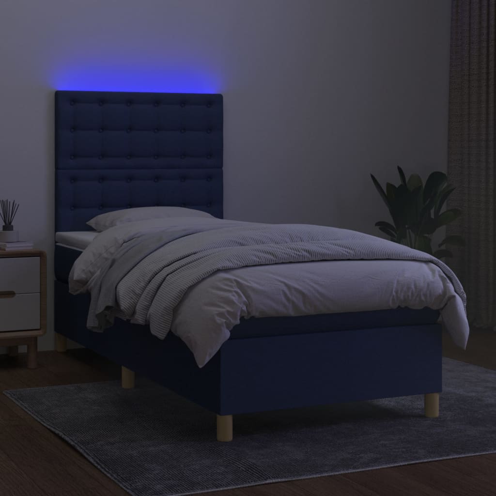 Boxspringbett mit Matratze & LED Blau 90x200 cm Stoff