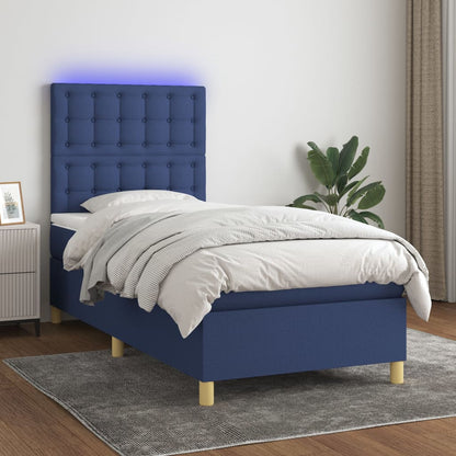 Boxspringbett mit Matratze & LED Blau 90x200 cm Stoff