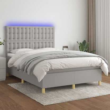 Boxspringbett mit Matratze & LED Hellgrau 140x200 cm Stoff