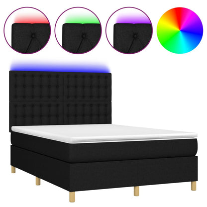 Boxspringbett mit Matratze & LED Schwarz 140x200 cm Stoff