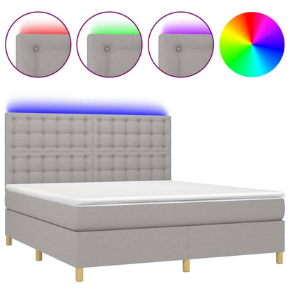 Box spring bed with mattress &amp; LED light grey 160x200 cm fabric