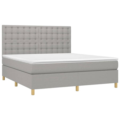 Box spring bed with mattress &amp; LED light grey 160x200 cm fabric