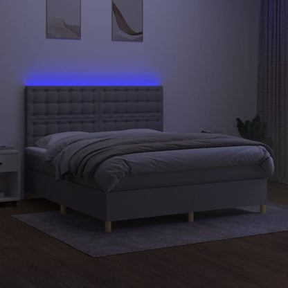 Box spring bed with mattress &amp; LED light grey 160x200 cm fabric