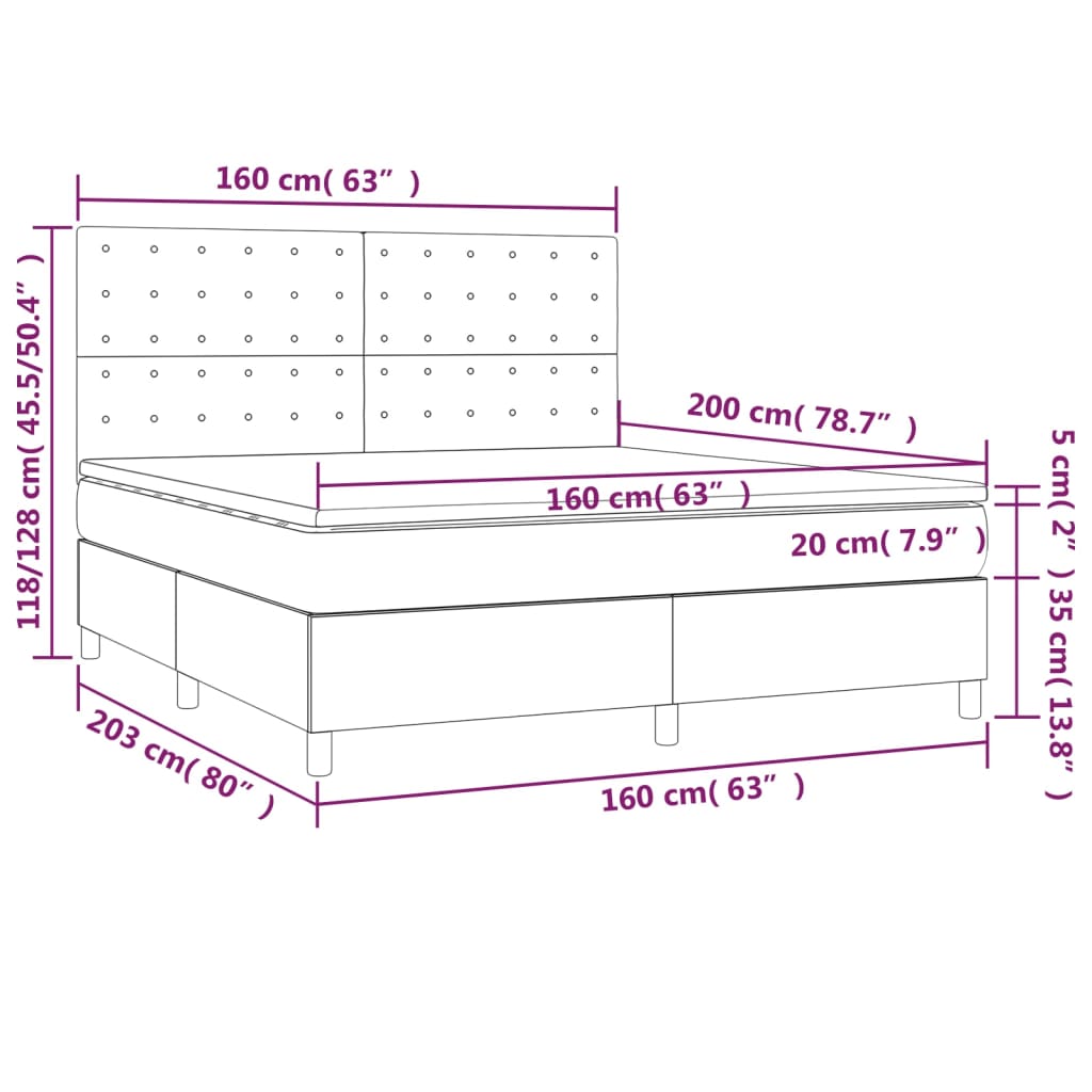 Boxspringbett mit Matratze & LED Dunkelgrau 160x200 cm Stoff