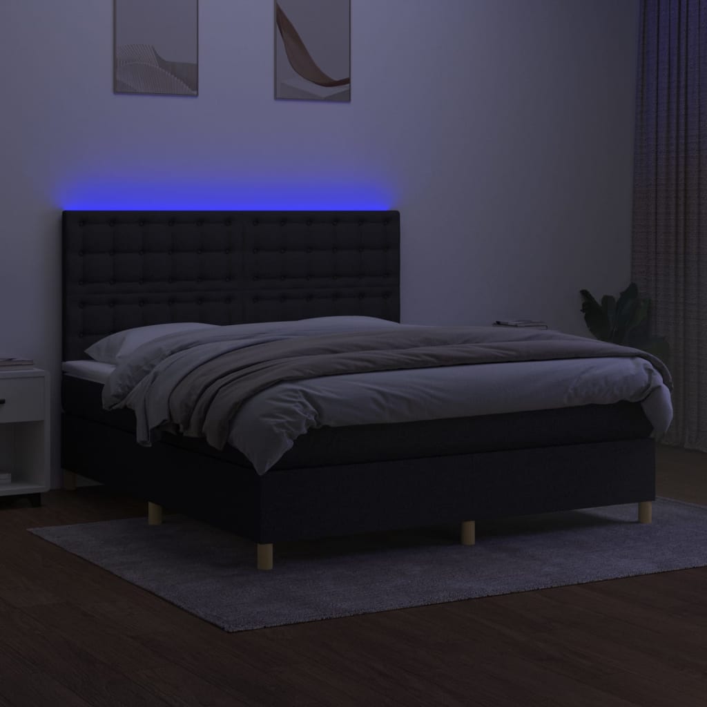 Boxspringbett mit Matratze & LED Schwarz 160x200 cm Stoff