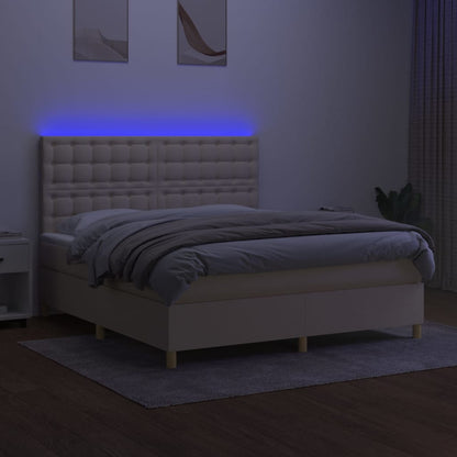 Boxspringbett mit Matratze & LED Creme 160x200 cm Stoff