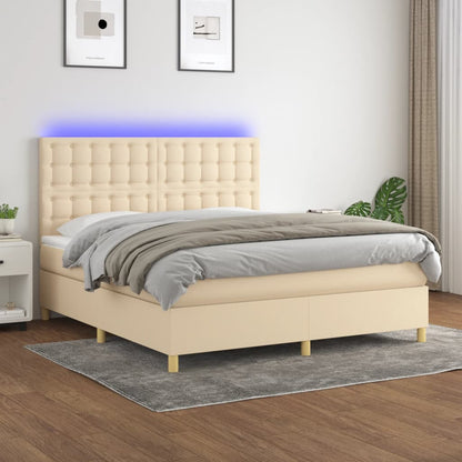 Boxspringbett mit Matratze & LED Creme 160x200 cm Stoff