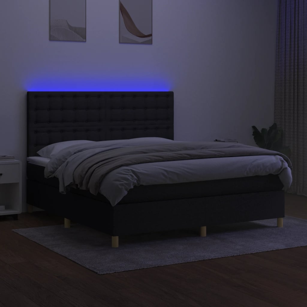 Boxspringbett mit Matratze & LED Schwarz 180x200 cm Stoff